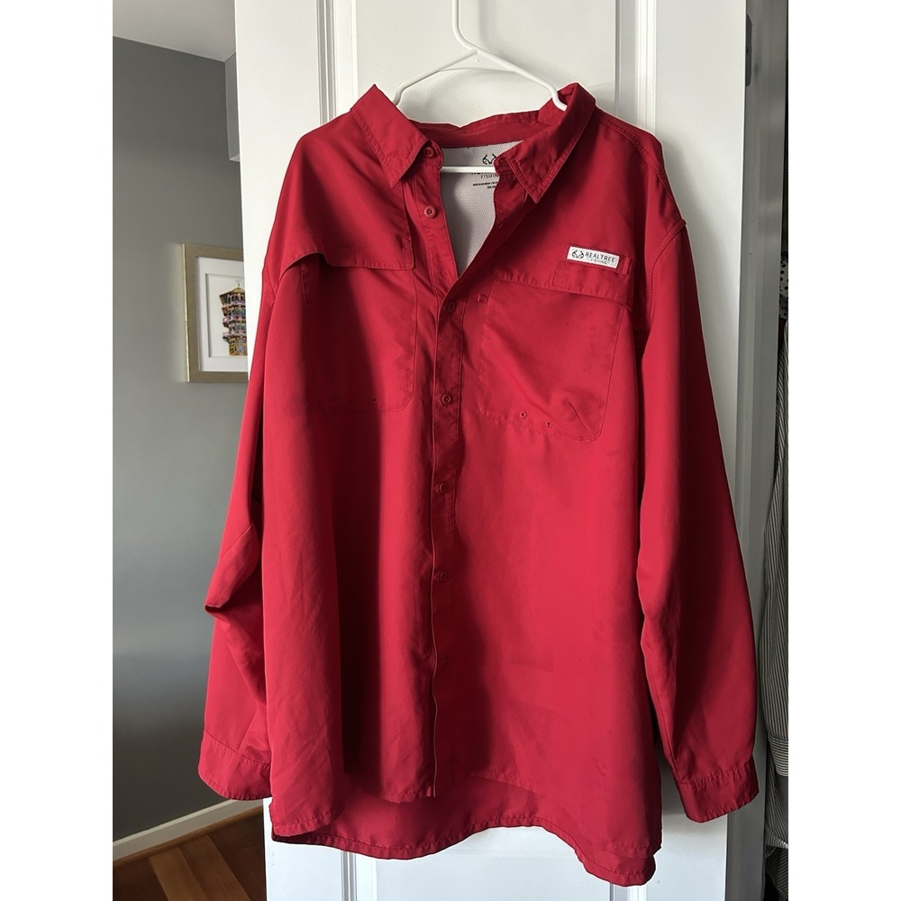 Realtree  Mens Red Long Sleeve Vented Lightweight Fishing Shirt Size 3XL